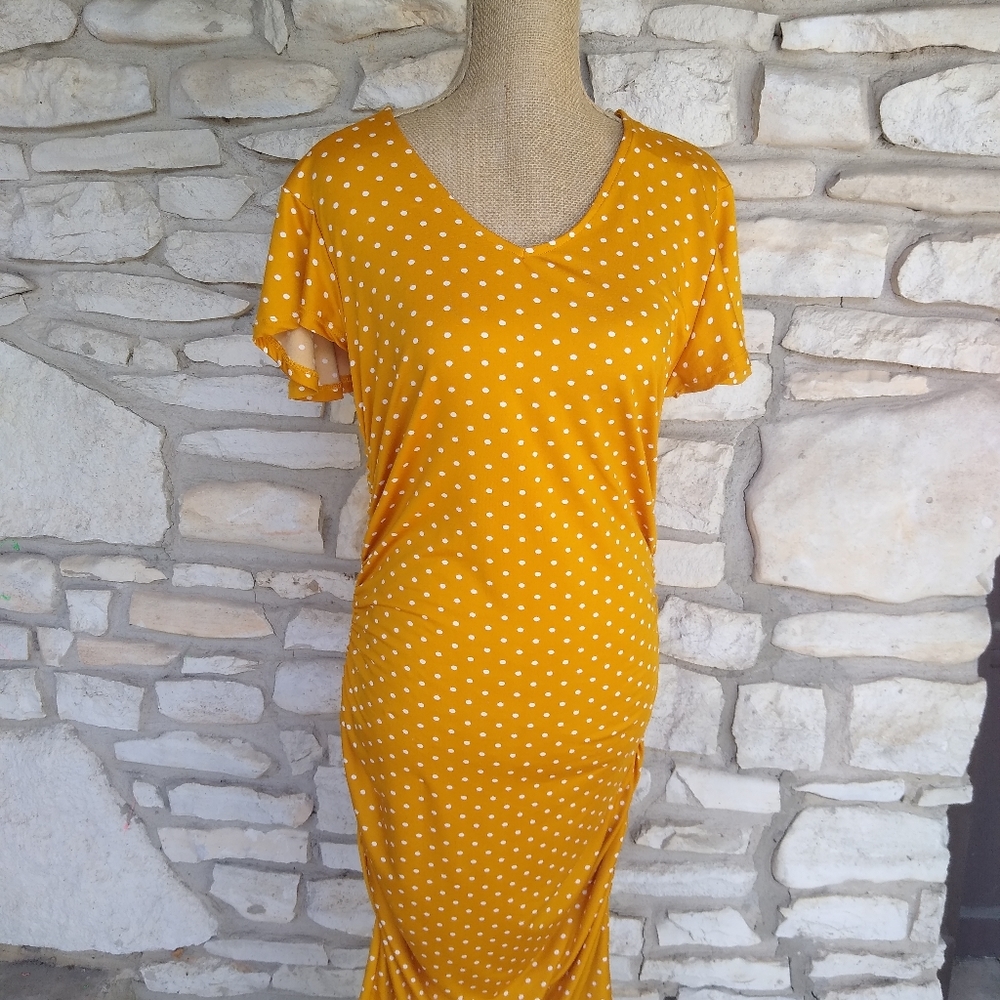 Paper Doll- Mustard Polkadot Dress